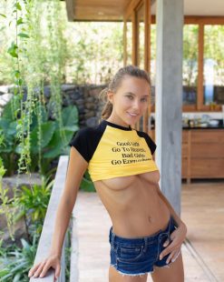 Katya Clover Yellow Top And Denim Shorts